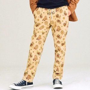 PacSun Khaki Paisley Cotton Drawstring Slim Fit Trousers